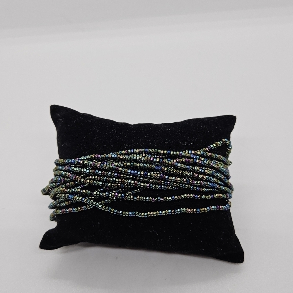 multi-strand seed bead bracelet oilslick finish